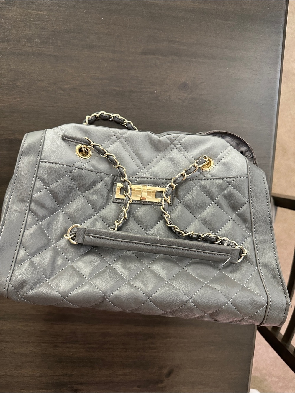 Apt. 9 Quilted Gray Shoulder Bag with Gold Chain Accents
